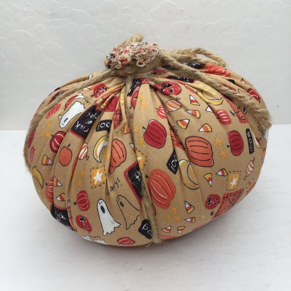 Handmade Halloween Fabric Pumpkins Set 2 Decorative Plush Spooky Twine Accents - Picture 12 of 16